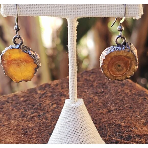 Topaz Druzy Gunmetal Irreg. Drop Earrings - Picture 1 of 8